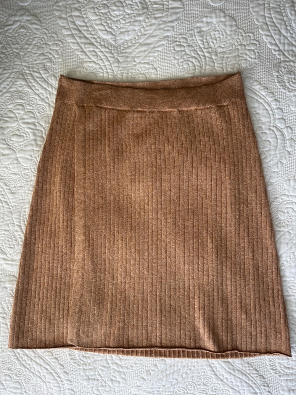Free People Ribbed Knit A-Line Skirt in Camel